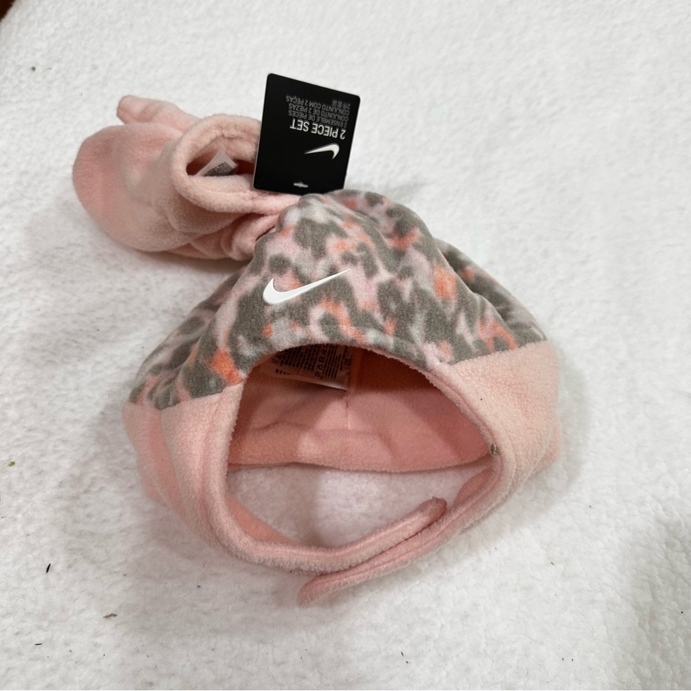 Pink Baby Nike Hat and Mitten Set